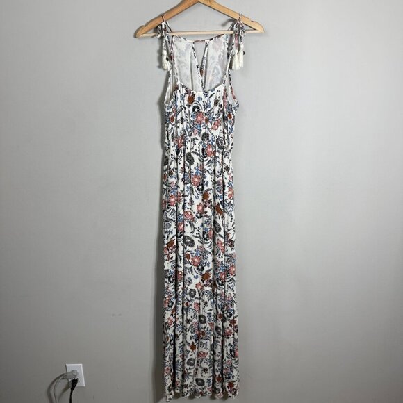 American Eagle Floral Wrap Ruffle Maxi Dress Women's Small Bohemian Tassle Flowy - Picture 9 of 16